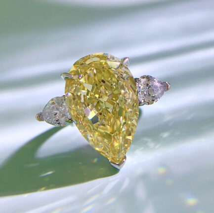 Yellow Sapphire Pear Cut Three Stones Ring in Sterling Silver - Image 8