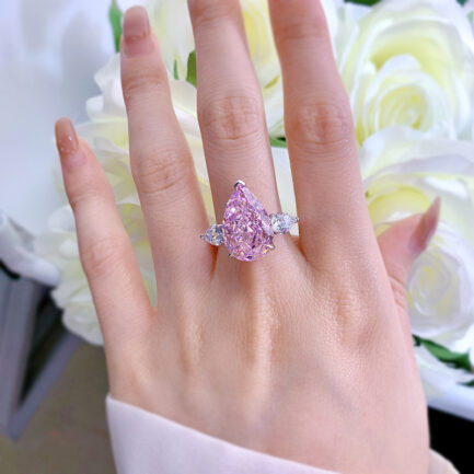 Pink Sapphire Pear Cut Three Stones Ring in Sterling Silver - Image 3