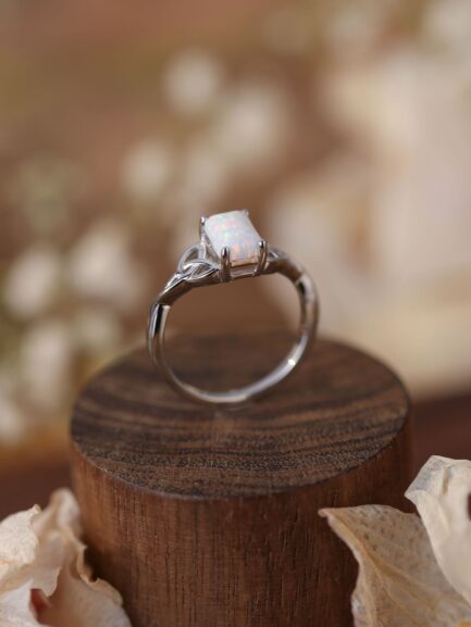 Square Cut White Opal Engagement Ring - Image 4