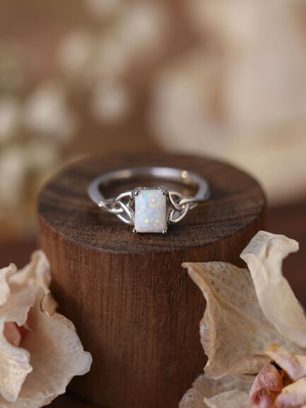 Square Cut White Opal Engagement Ring - Image 5