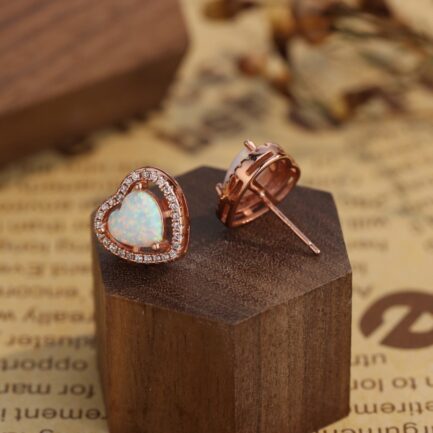 Heart Cut Opal Halo Stud Earrings For Women - Image 6