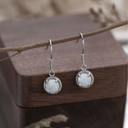 Round Cut Opal Drop Earrings For Women - Image 6