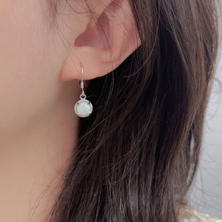 Round Cut Opal Drop Earrings For Women - Image 5