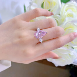 Pink Sapphire Pear Cut Three Stones Ring in Sterling Silver