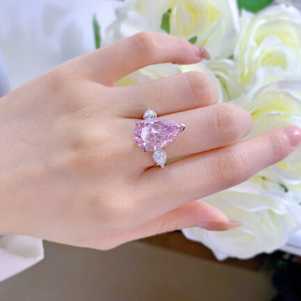 Pink Sapphire Pear Cut Three Stones Ring in Sterling Silver - Image 2