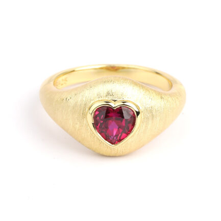 Vintage Lab Ruby Heart Cut Ring in 18K Gold