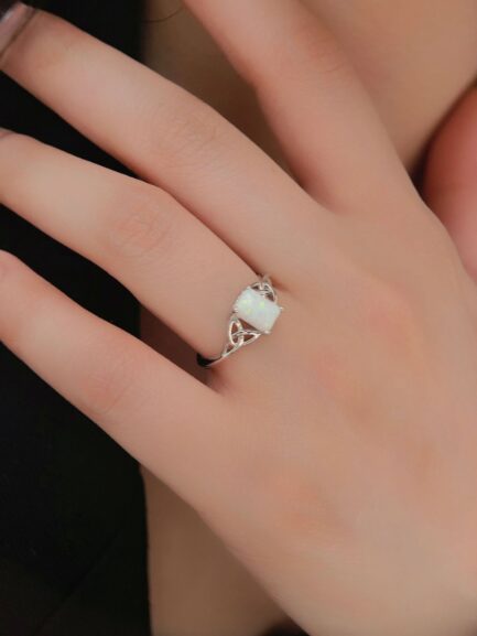 Square Cut White Opal Engagement Ring - Image 2