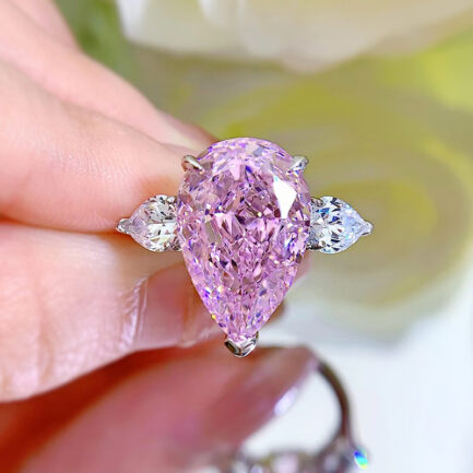 Pink Sapphire Pear Cut Three Stones Ring in Sterling Silver - Image 7