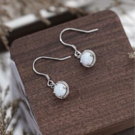 Round Cut Opal Drop Earrings For Women