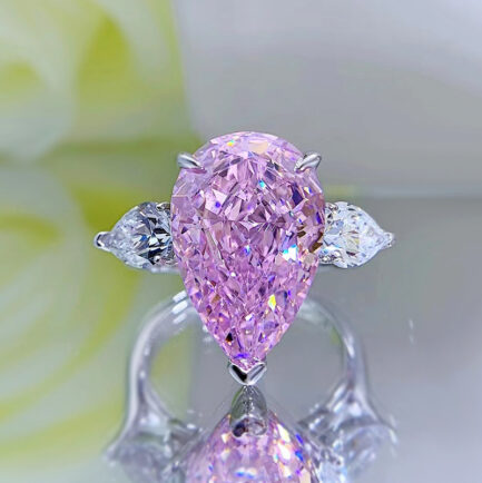 Pink Sapphire Pear Cut Three Stones Ring in Sterling Silver