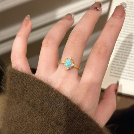 Blue Opal Oval Cut Ring in Sterling Silver - Image 4