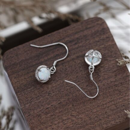 Round Cut Opal Drop Earrings For Women - Image 3