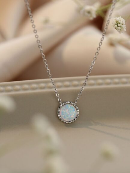 Round Cut White Opal Pendant Necklace For Women - Image 4