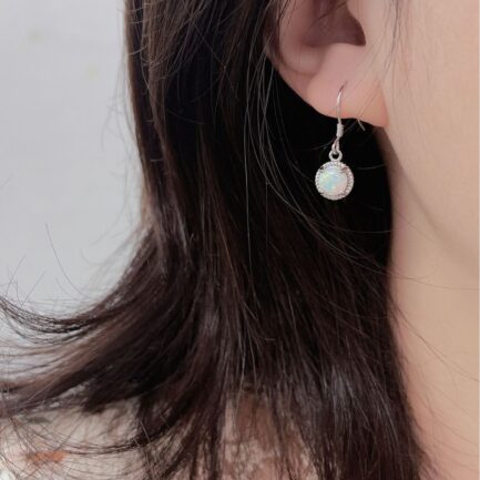 Round Cut Opal Drop Earrings For Women - Image 4