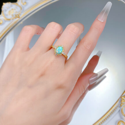 Blue Opal Oval Cut Ring in Sterling Silver - Image 3