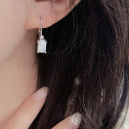 Square Cut Opal Drop Earrings For Women