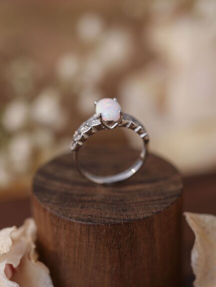 Oval Cut White Sapphire Opal Engagement Ring - Image 2