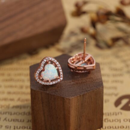 Heart Cut Opal Halo Stud Earrings For Women - Image 5