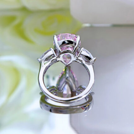 Pink Sapphire Pear Cut Three Stones Ring in Sterling Silver - Image 10