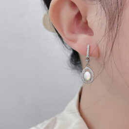 Oval Cut Opal Halo Drop Earrings For Women