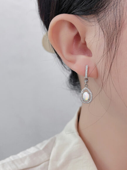 Oval Cut Opal Halo Drop Earrings For Women - Image 2