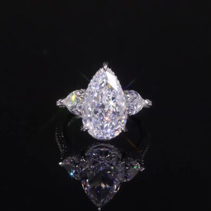 White Sapphire Pear Cut Three Stones Ring in Sterling Silver - Image 9