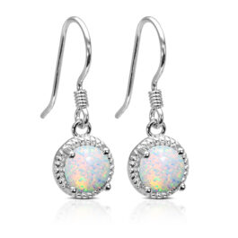 Round Cut Opal Drop Earrings For Women