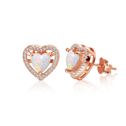 Heart Cut Opal Halo Stud Earrings For Women