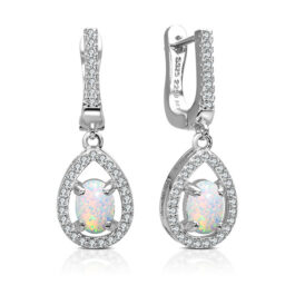 Oval Cut Opal Halo Drop Earrings For Women