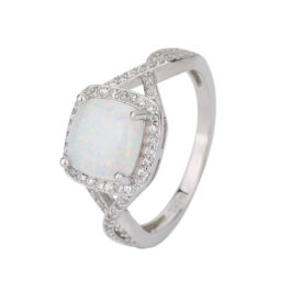 Square Cut White Sapphire Opal Engagement Ring