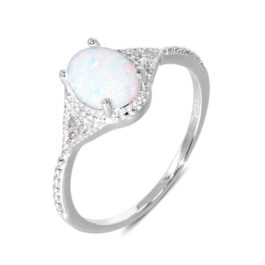 Oval Cut White Sapphire Opal Engagement Ring