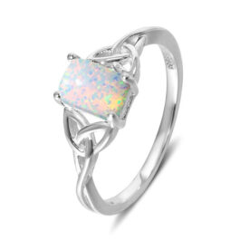 Square Cut White Opal Engagement Ring