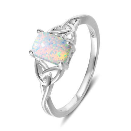 Square Cut White Opal Engagement Ring