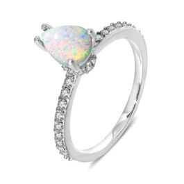 Pear Cut White Sapphire Opal Engagement Ring