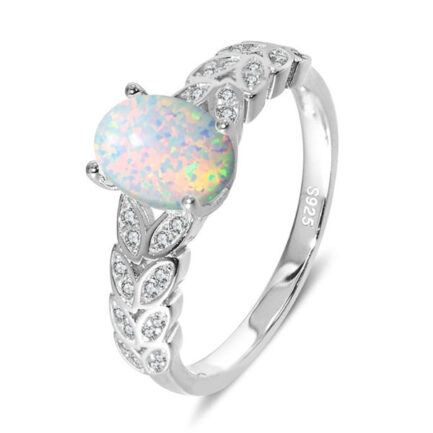 Oval Cut White Sapphire Opal Engagement Ring