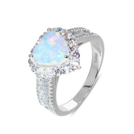 Heart Cut White Sapphire Opal Halo Engagement Ring