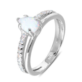 Pear Cut White Sapphire Opal Engagement Ring