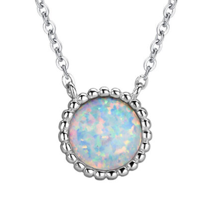 Round Cut White Opal Pendant Necklace For Women