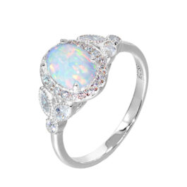 Oval Cut White Sapphire Opal Engagement Ring