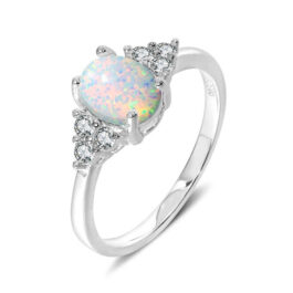 Oval Cut White Sapphire Opal Engagement Ring