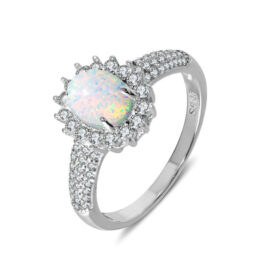 Oval Cut White Opal Halo Engagement Ring